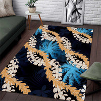 Puakenikeni Maile Lei Area Rug Frangipani Blue Tropical Leaves LT01 Blue - Polynesian Pride