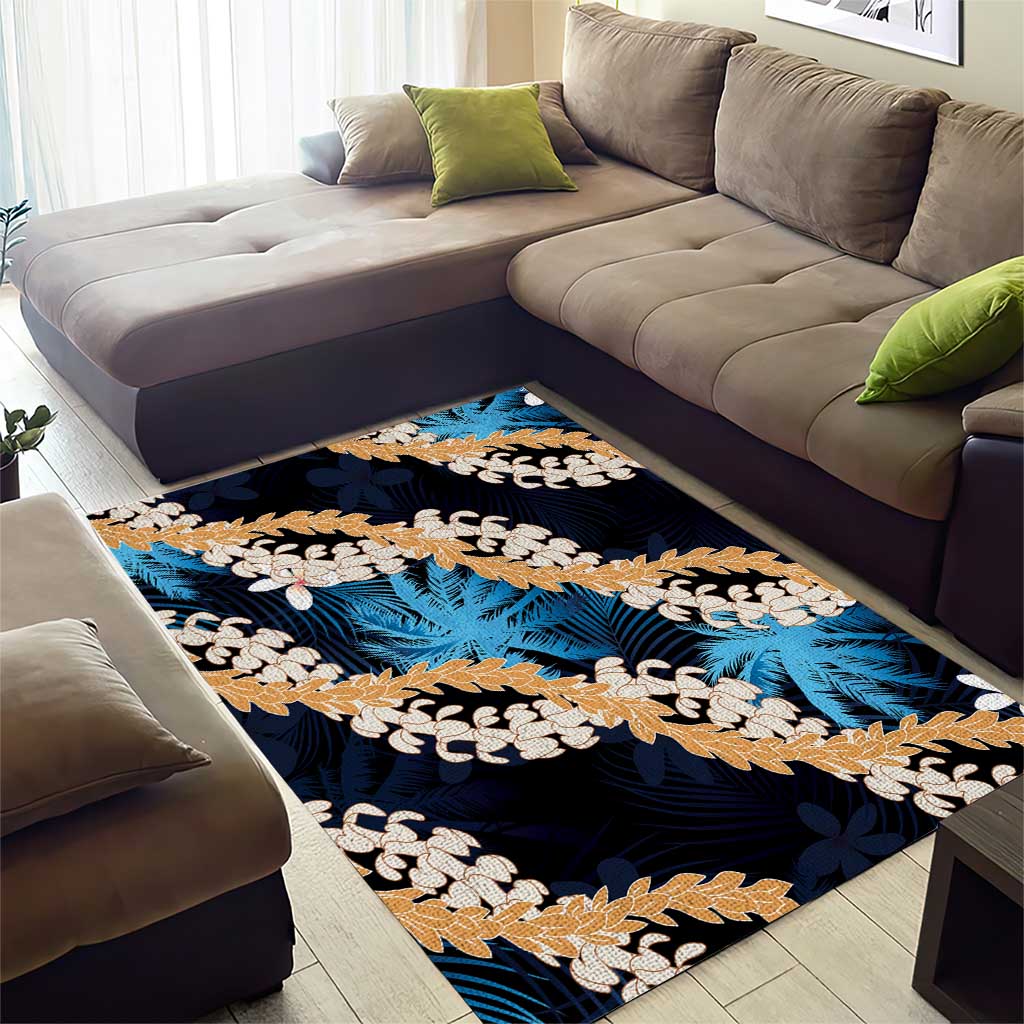 Puakenikeni Maile Lei Area Rug Frangipani Blue Tropical Leaves LT01 - Polynesian Pride