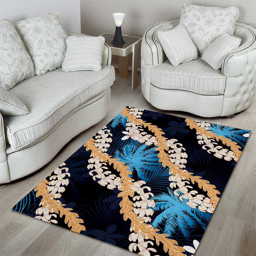 Puakenikeni Maile Lei Area Rug Frangipani Blue Tropical Leaves LT01 - Polynesian Pride