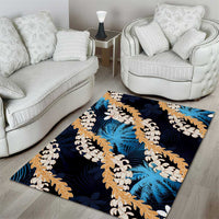 Puakenikeni Maile Lei Area Rug Frangipani Blue Tropical Leaves LT01 - Polynesian Pride