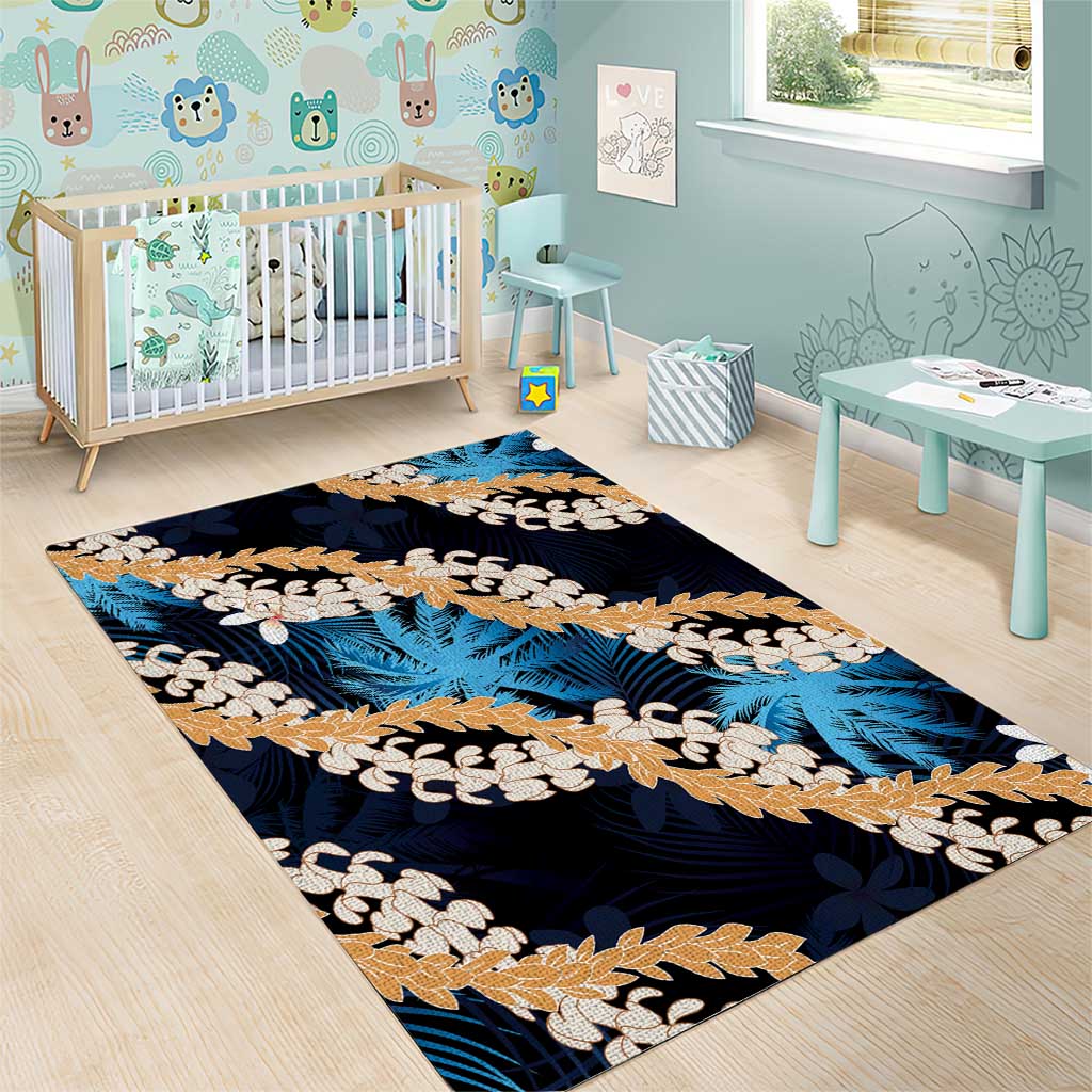 Puakenikeni Maile Lei Area Rug Frangipani Blue Tropical Leaves LT01 - Polynesian Pride