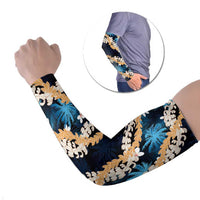 Puakenikeni Maile Lei Arm Sleeves Frangipani Blue Tropical Leaves