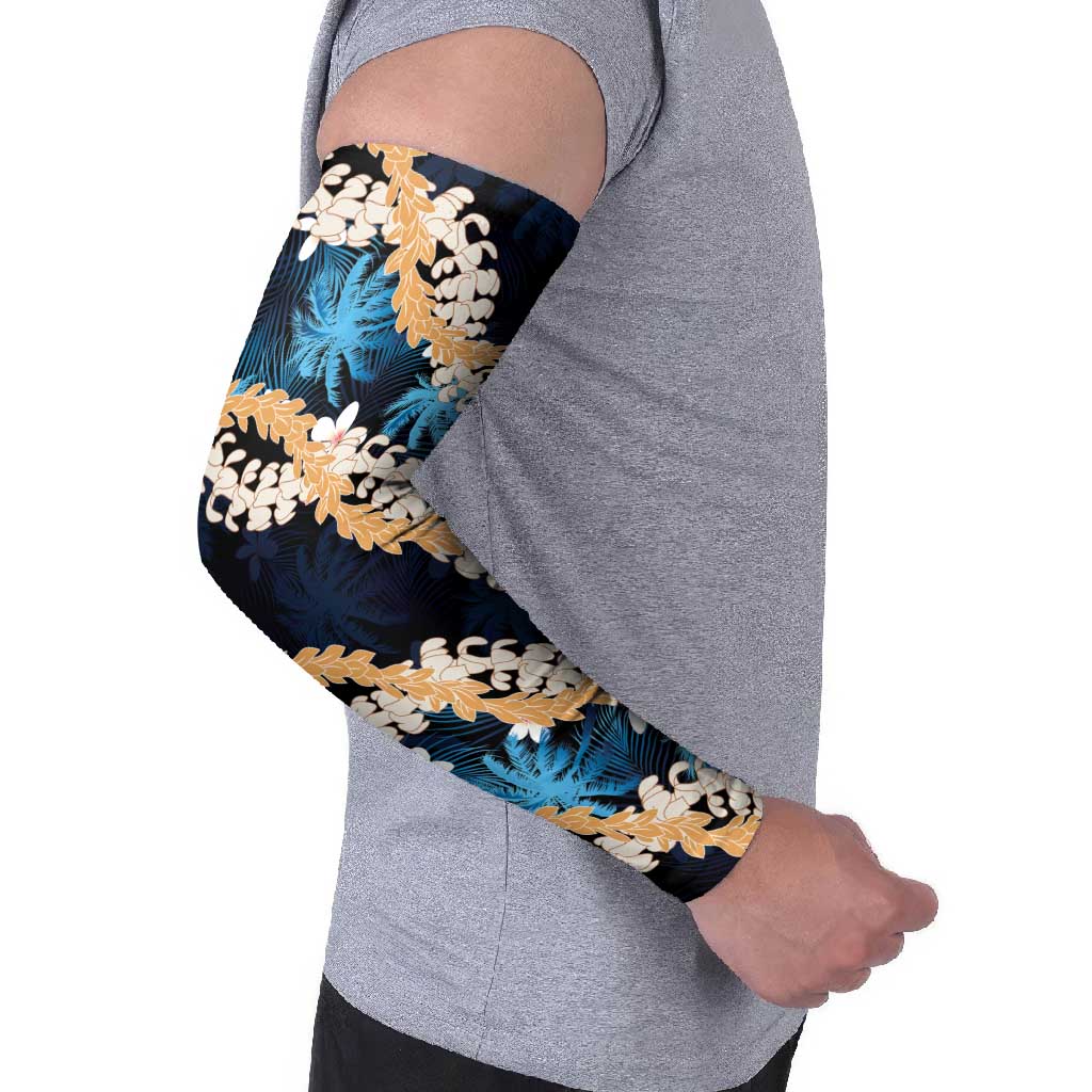 Puakenikeni Maile Lei Arm Sleeves Frangipani Blue Tropical Leaves