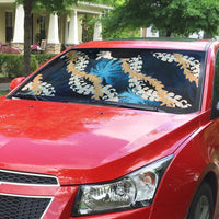 Puakenikeni Maile Lei Auto Sun Shade Frangipani Blue Tropical Leaves LT01 - Polynesian Pride