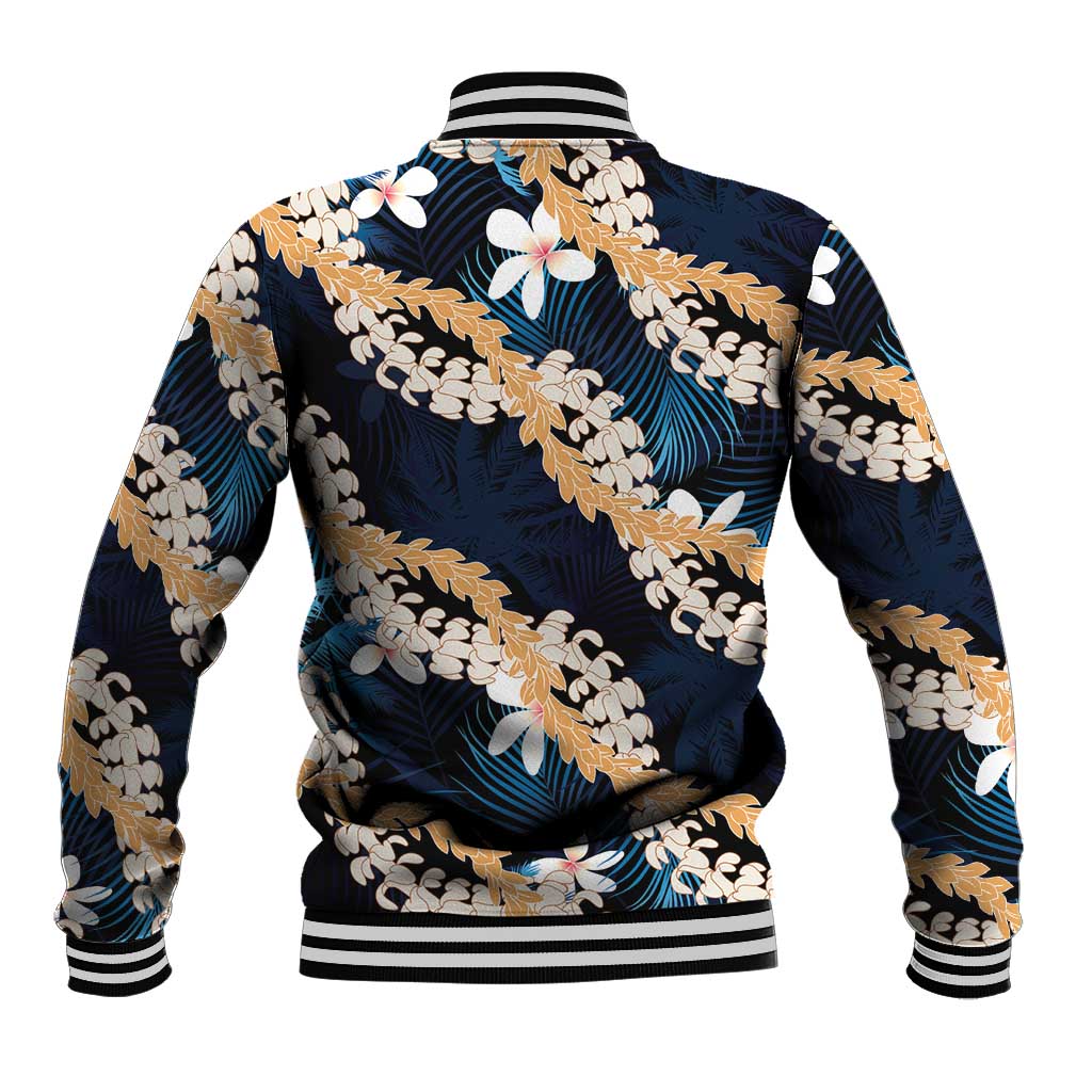 Puakenikeni Maile Lei Baseball Jacket Frangipani Blue Tropical Leaves LT01 - Polynesian Pride
