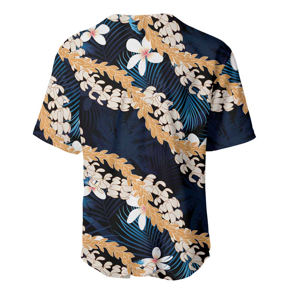 Puakenikeni Maile Lei Baseball Jersey Frangipani Blue Tropical Leaves LT01 - Polynesian Pride