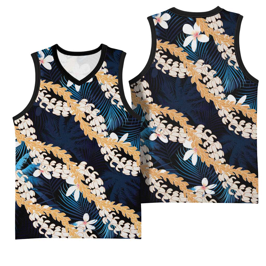 Puakenikeni Maile Lei Basketball Jersey Frangipani Blue Tropical Leaves LT01 - Polynesian Pride