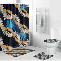 Puakenikeni Maile Lei Bathroom Set Frangipani Blue Tropical Leaves LT01 Bathroom Set (4 pcs) Blue - Polynesian Pride