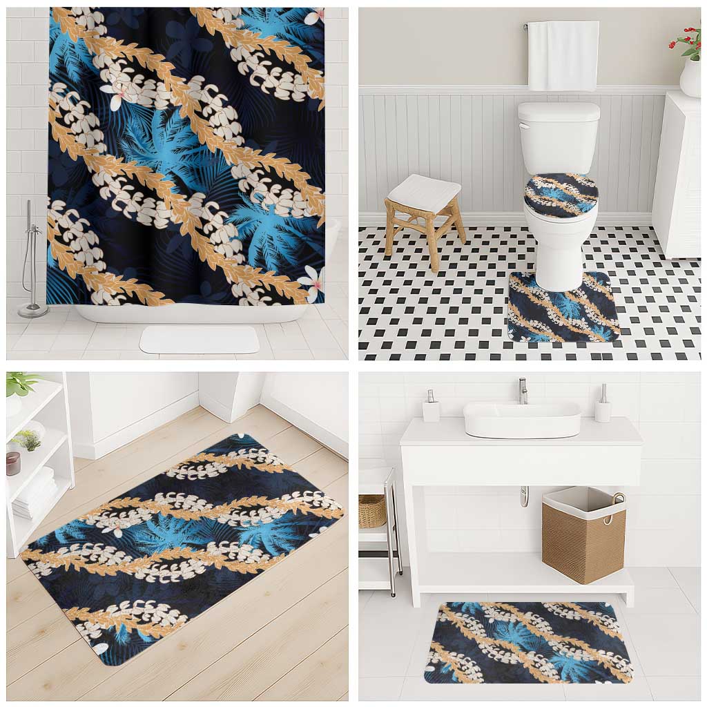 Puakenikeni Maile Lei Bathroom Set Frangipani Blue Tropical Leaves LT01 - Polynesian Pride