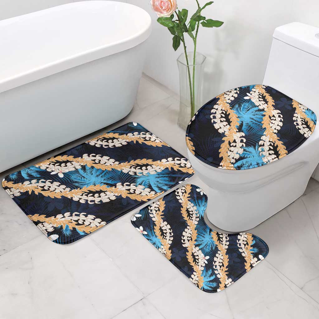 Puakenikeni Maile Lei Bathroom Set Frangipani Blue Tropical Leaves LT01 - Polynesian Pride