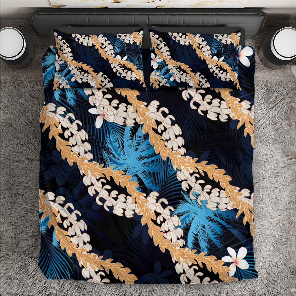Puakenikeni Maile Lei Bedding Set Frangipani Blue Tropical Leaves LT01 Blue - Polynesian Pride