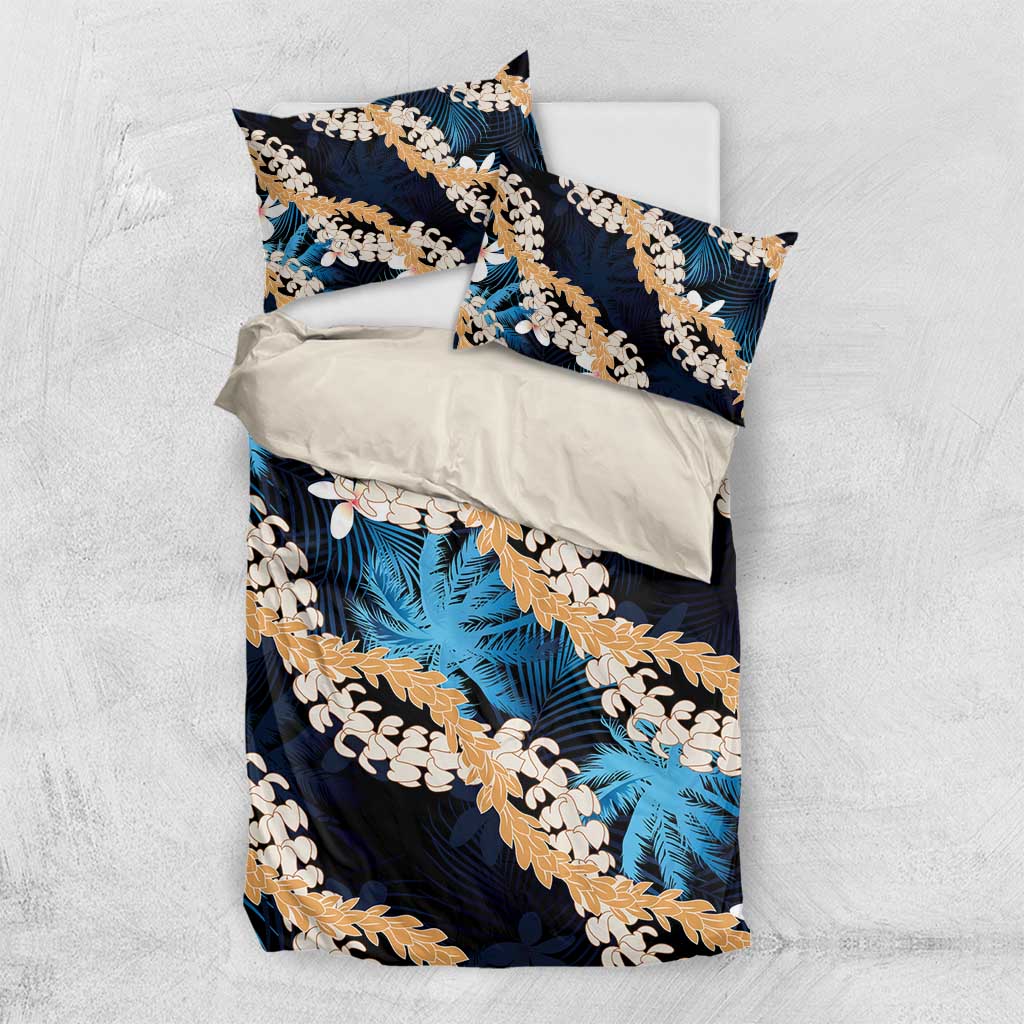 Puakenikeni Maile Lei Bedding Set Frangipani Blue Tropical Leaves LT01 US Twin 172cm x 218cm Blue - Polynesian Pride