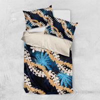Puakenikeni Maile Lei Bedding Set Frangipani Blue Tropical Leaves LT01 US Twin 172cm x 218cm Blue - Polynesian Pride