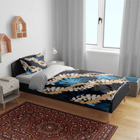 Puakenikeni Maile Lei Bedding Set Frangipani Blue Tropical Leaves LT01 - Polynesian Pride