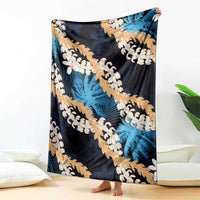 Puakenikeni Maile Lei Blanket Frangipani Blue Tropical Leaves LT01 - Polynesian Pride