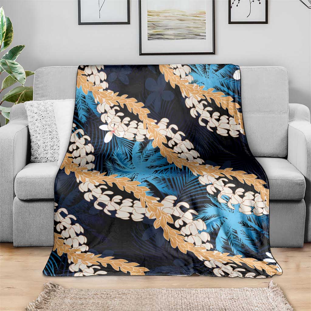 Puakenikeni Maile Lei Blanket Frangipani Blue Tropical Leaves LT01 - Polynesian Pride