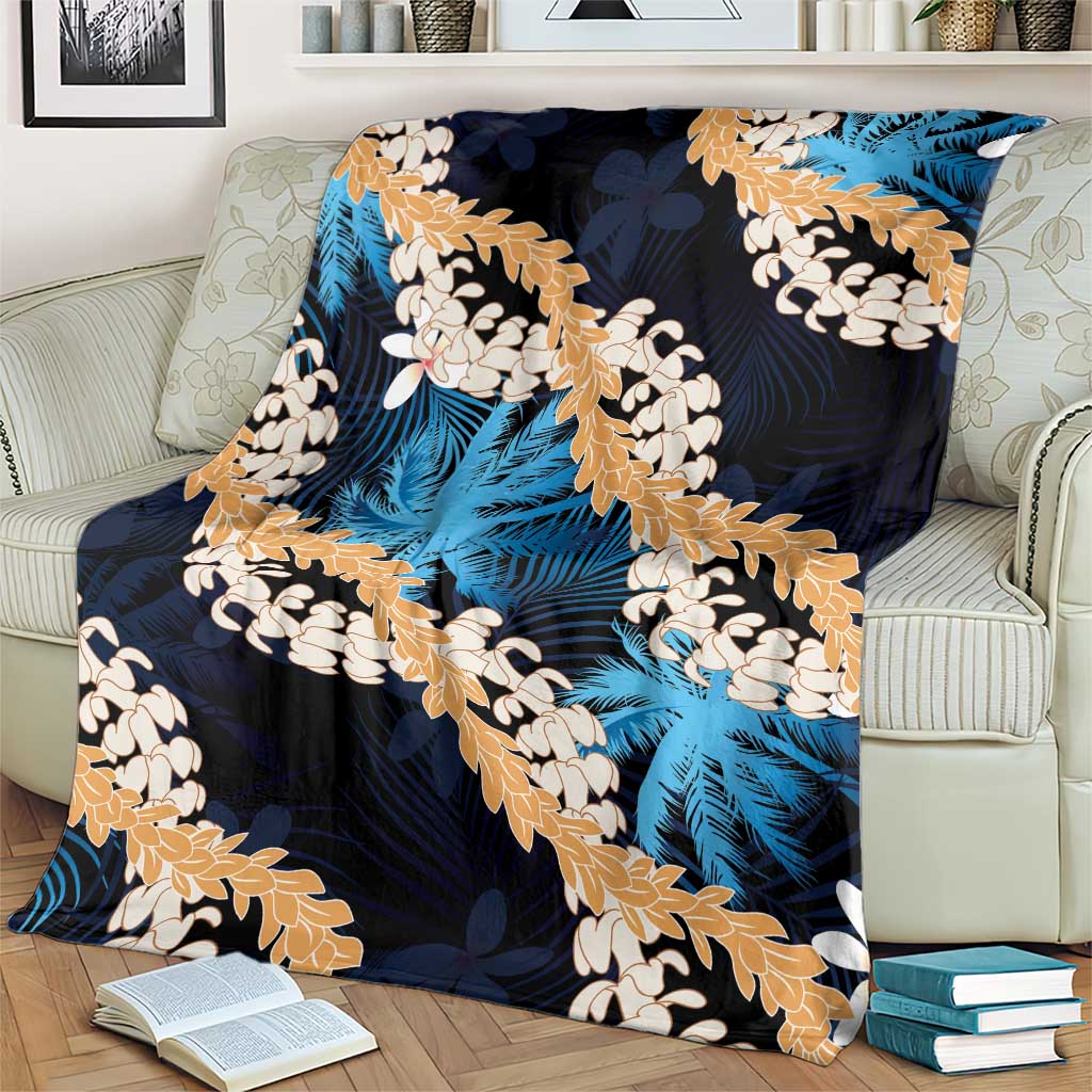 Puakenikeni Maile Lei Blanket Frangipani Blue Tropical Leaves LT01 - Polynesian Pride