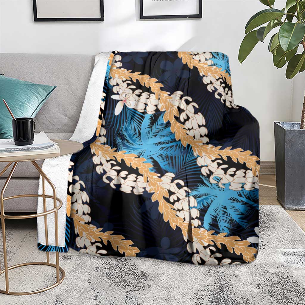 Puakenikeni Maile Lei Blanket Frangipani Blue Tropical Leaves LT01 - Polynesian Pride