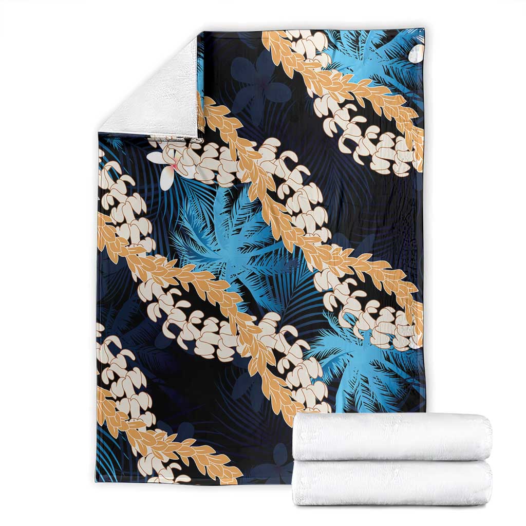 Puakenikeni Maile Lei Blanket Frangipani Blue Tropical Leaves LT01 - Polynesian Pride