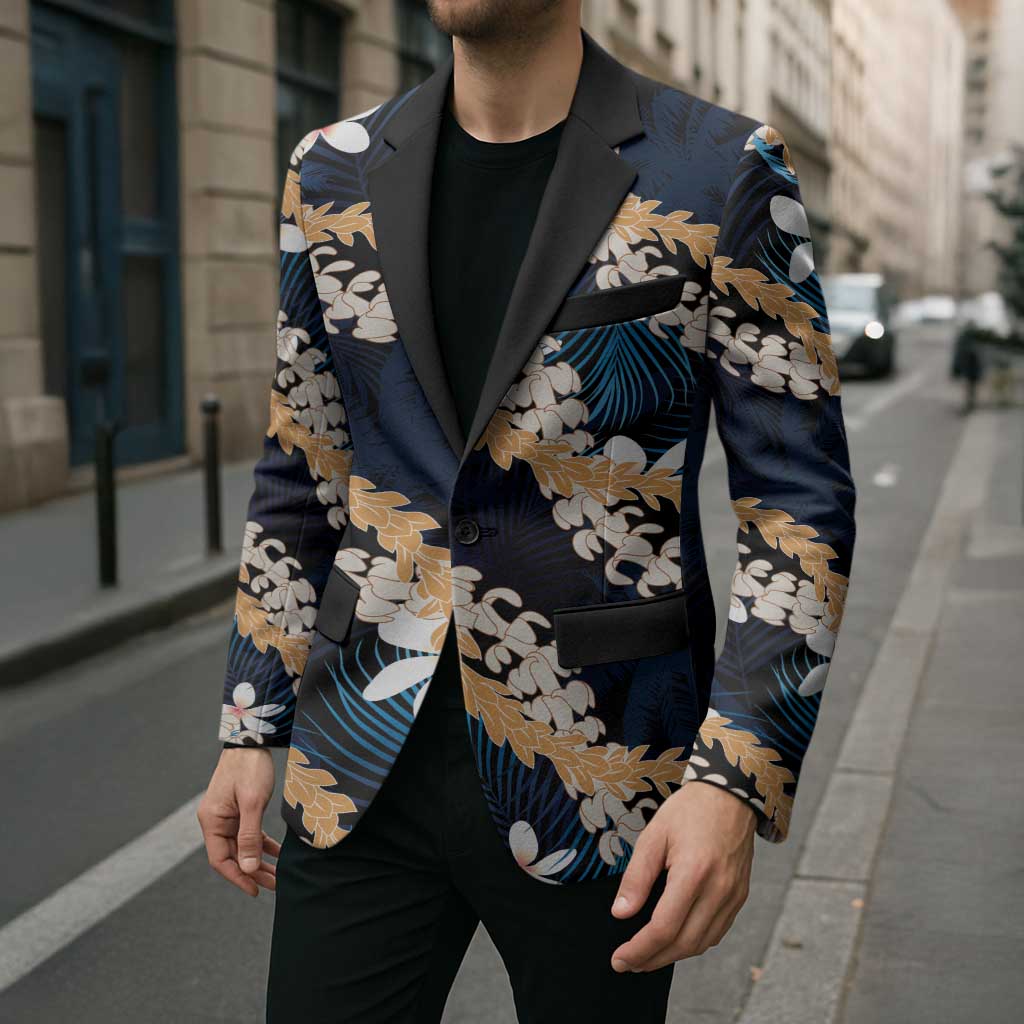 Puakenikeni Maile Lei Blazer Frangipani Blue Tropical Leaves LT01 - Polynesian Pride