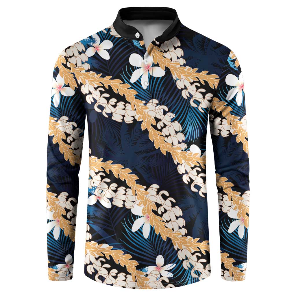 Puakenikeni Maile Lei Button Sweatshirt Frangipani Blue Tropical Leaves LT01 Blue - Polynesian Pride