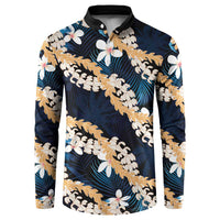 Puakenikeni Maile Lei Button Sweatshirt Frangipani Blue Tropical Leaves LT01 Blue - Polynesian Pride