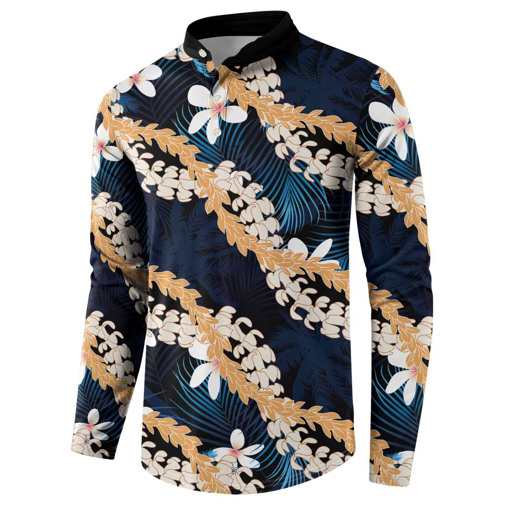 Puakenikeni Maile Lei Button Sweatshirt Frangipani Blue Tropical Leaves LT01 - Polynesian Pride