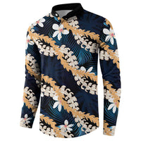 Puakenikeni Maile Lei Button Sweatshirt Frangipani Blue Tropical Leaves LT01 - Polynesian Pride
