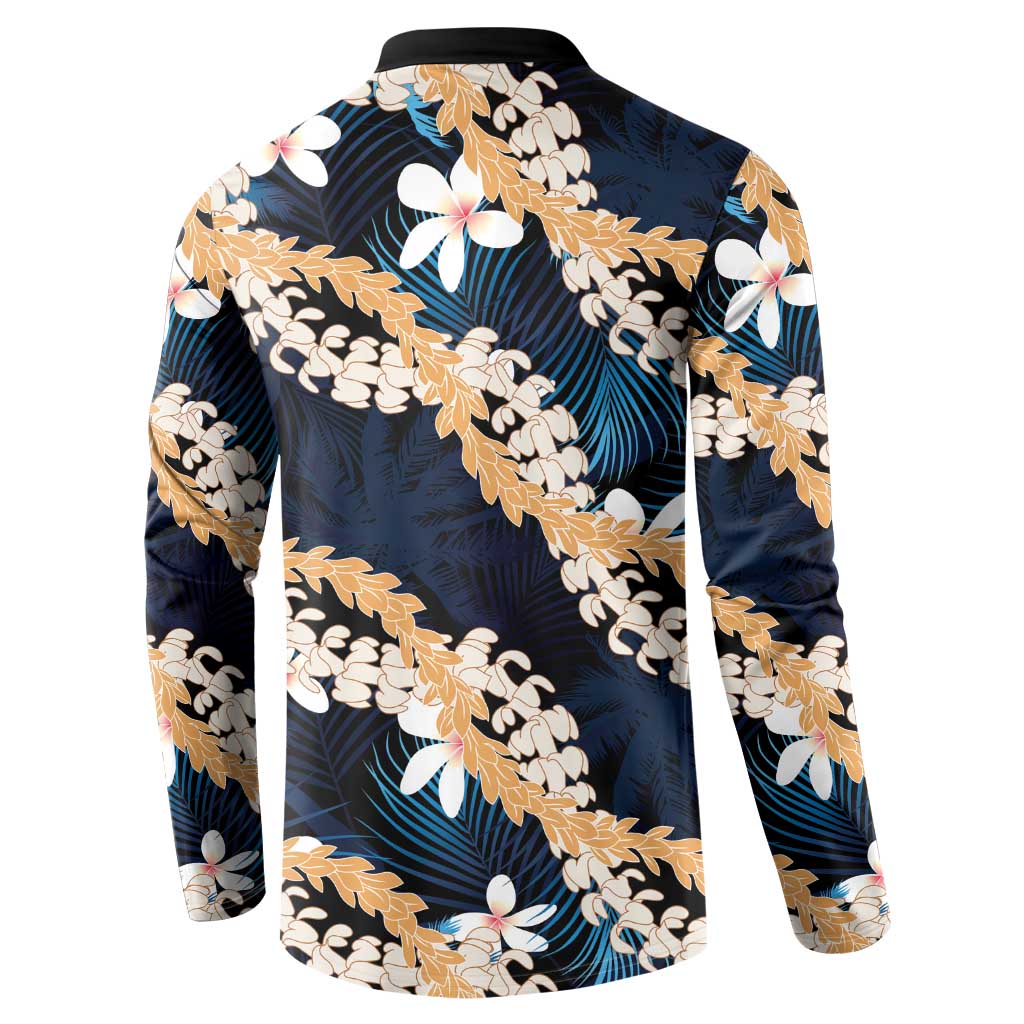 Puakenikeni Maile Lei Button Sweatshirt Frangipani Blue Tropical Leaves LT01 - Polynesian Pride