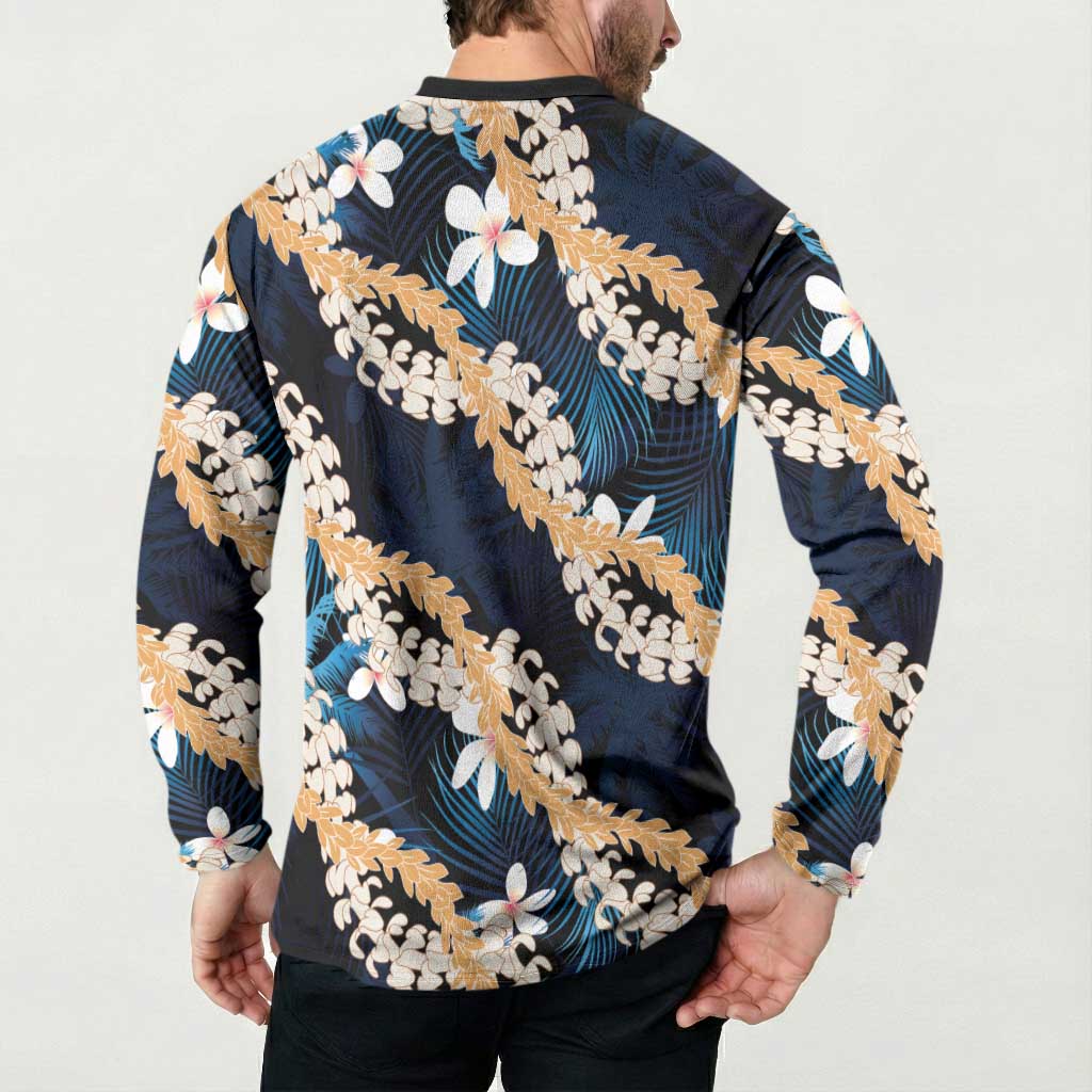 Puakenikeni Maile Lei Button Sweatshirt Frangipani Blue Tropical Leaves LT01 - Polynesian Pride