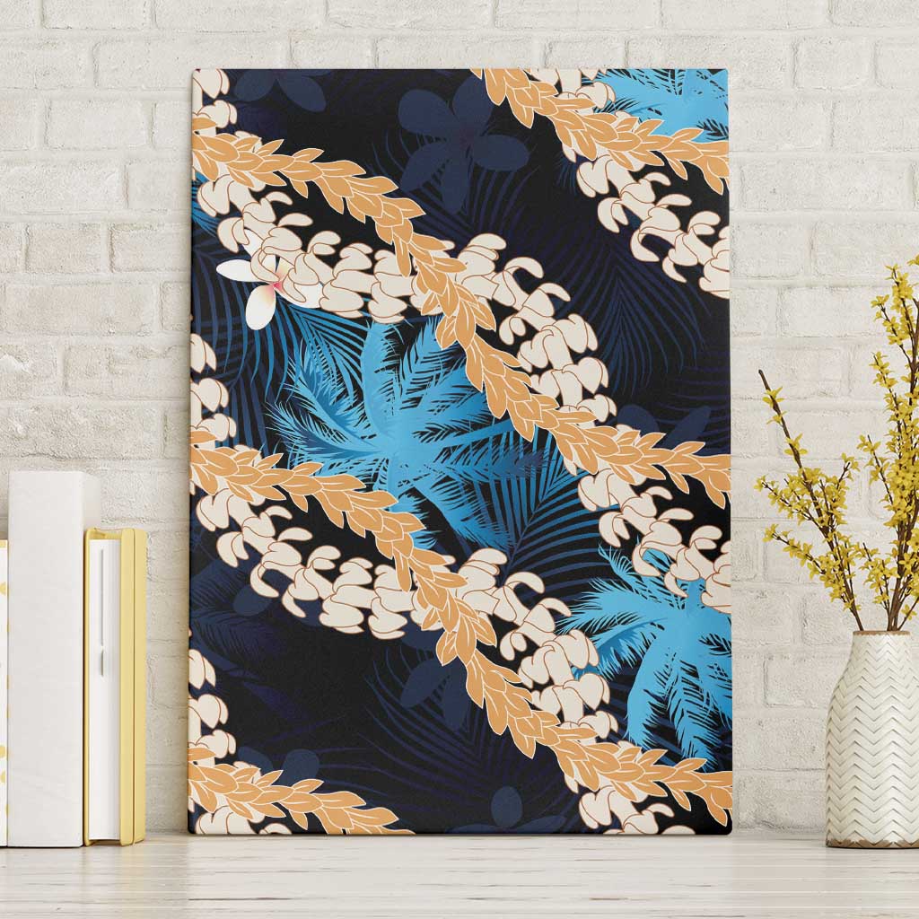 Puakenikeni Maile Lei Canvas Wall Art Frangipani Blue Tropical Leaves LT01 Without Frame Blue - Polynesian Pride