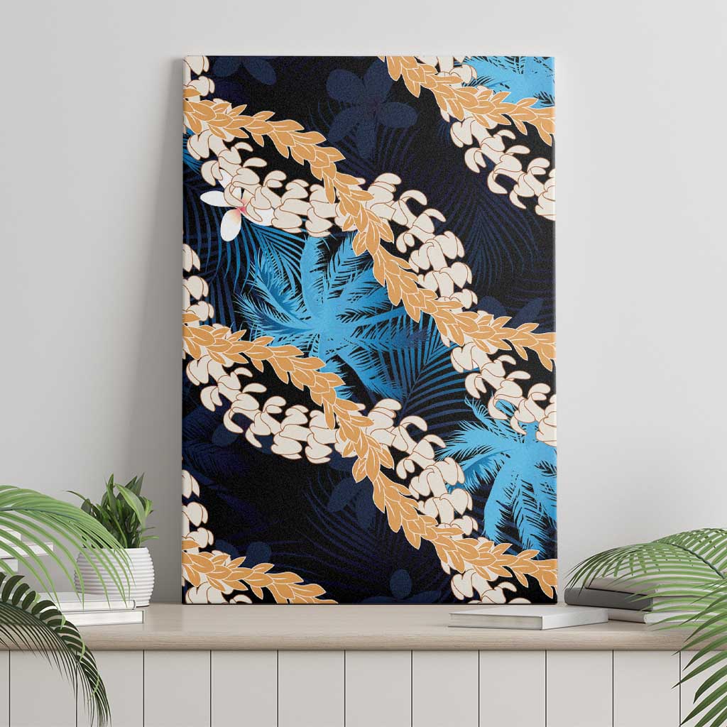 Puakenikeni Maile Lei Canvas Wall Art Frangipani Blue Tropical Leaves LT01 - Polynesian Pride