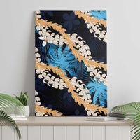 Puakenikeni Maile Lei Canvas Wall Art Frangipani Blue Tropical Leaves LT01 - Polynesian Pride