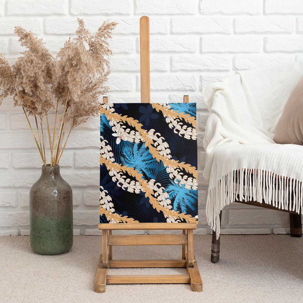 Puakenikeni Maile Lei Canvas Wall Art Frangipani Blue Tropical Leaves LT01 - Polynesian Pride