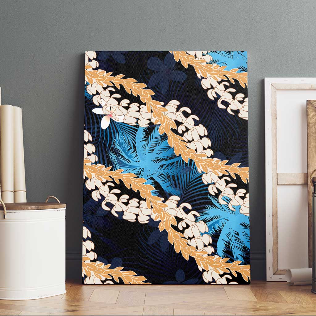 Puakenikeni Maile Lei Canvas Wall Art Frangipani Blue Tropical Leaves LT01 - Polynesian Pride