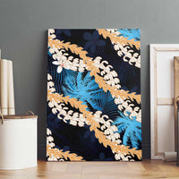 Puakenikeni Maile Lei Canvas Wall Art Frangipani Blue Tropical Leaves LT01 - Polynesian Pride