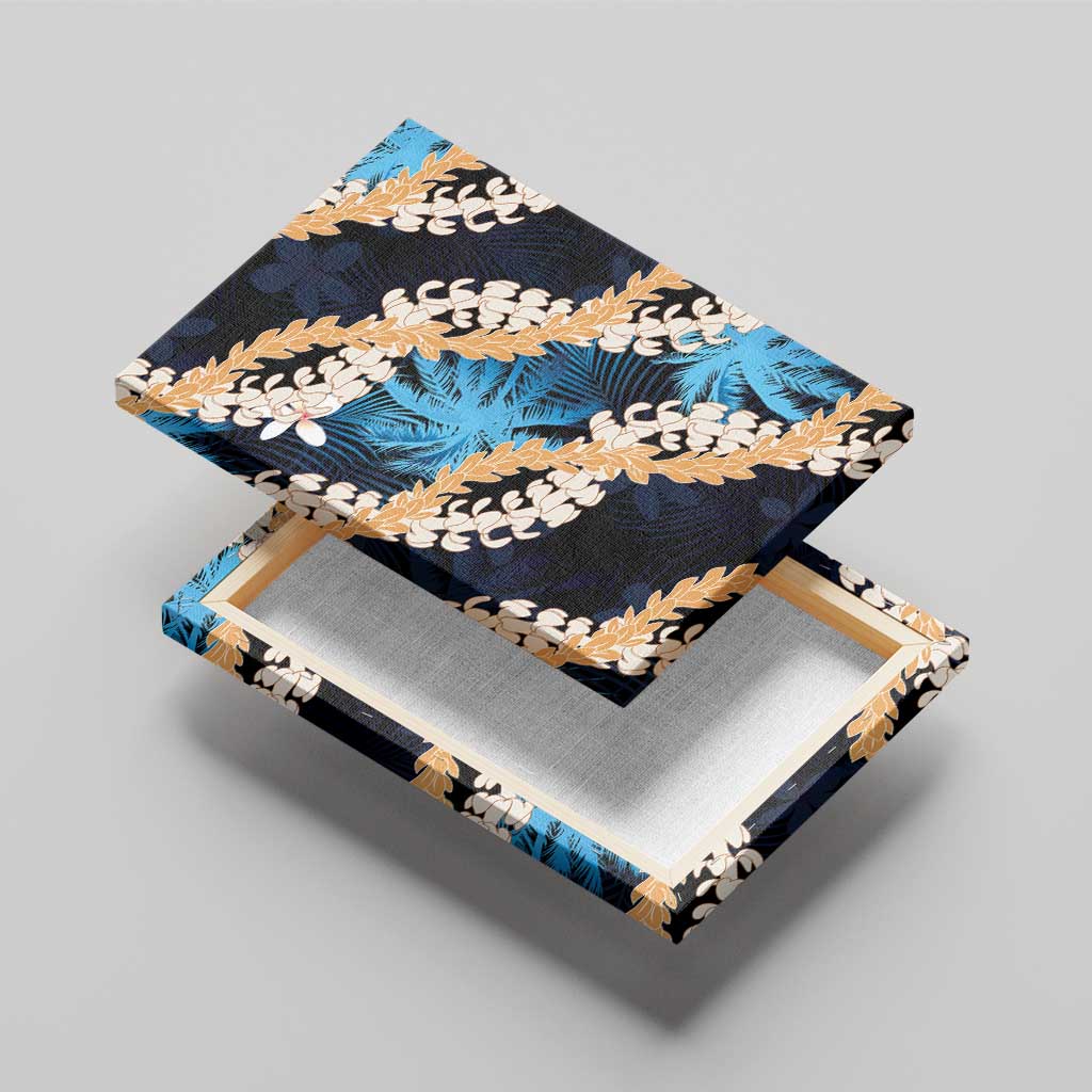 Puakenikeni Maile Lei Canvas Wall Art Frangipani Blue Tropical Leaves LT01 - Polynesian Pride
