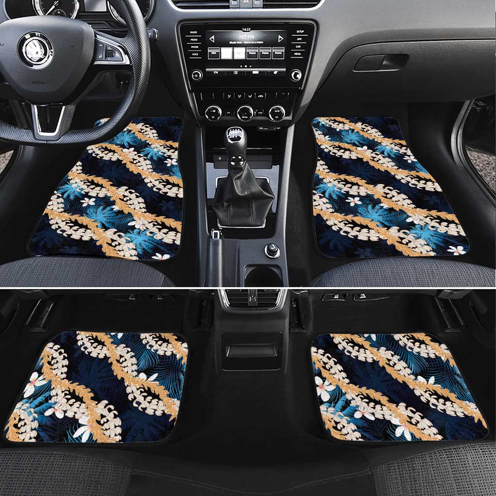 Puakenikeni Maile Lei Car Mats Frangipani Blue Tropical Leaves LT01 Set 4pcs Blue - Polynesian Pride
