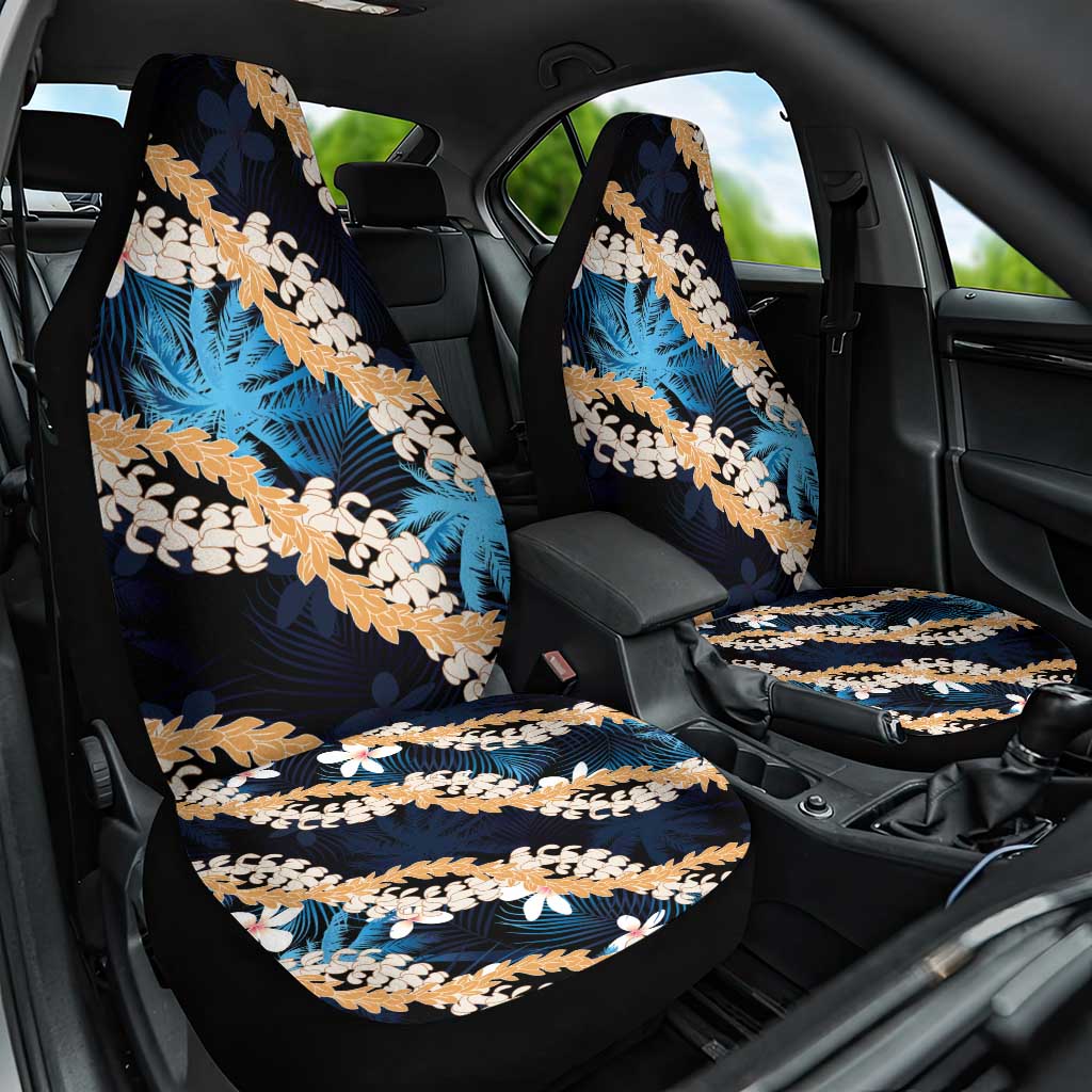 Puakenikeni Maile Lei Car Seat Cover Frangipani Blue Tropical Leaves