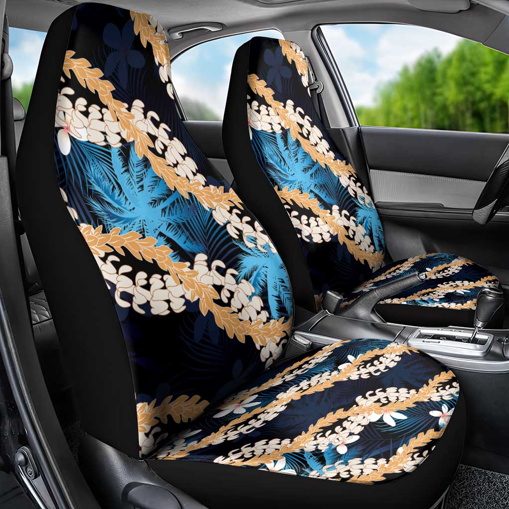 Puakenikeni Maile Lei Car Seat Cover Frangipani Blue Tropical Leaves