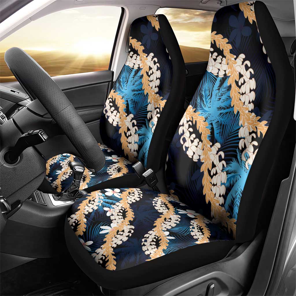 Puakenikeni Maile Lei Car Seat Cover Frangipani Blue Tropical Leaves