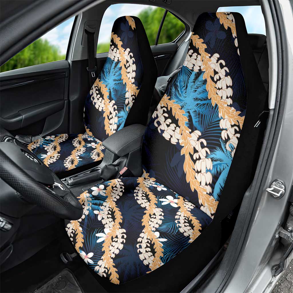 Puakenikeni Maile Lei Car Seat Cover Frangipani Blue Tropical Leaves