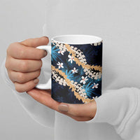 Puakenikeni Maile Lei Ceramic Mug Frangipani Blue Tropical Leaves LT01 - Polynesian Pride