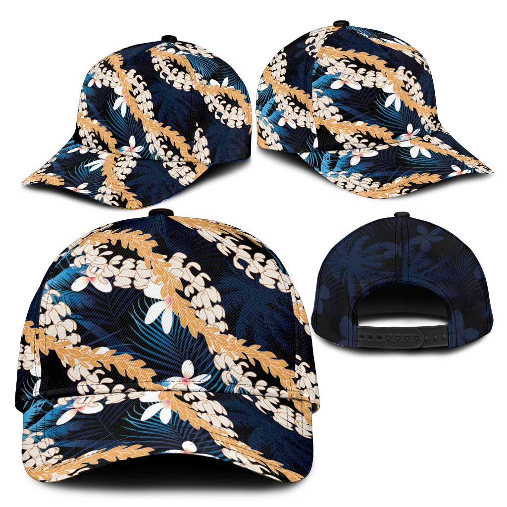 Puakenikeni Maile Lei Classic Cap Frangipani Blue Tropical Leaves