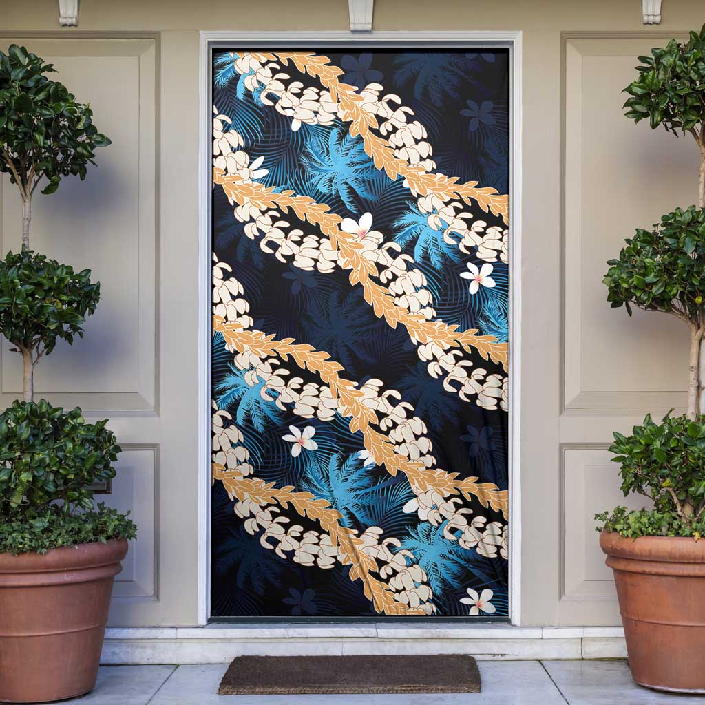 Puakenikeni Maile Lei Door Cover Frangipani Blue Tropical Leaves