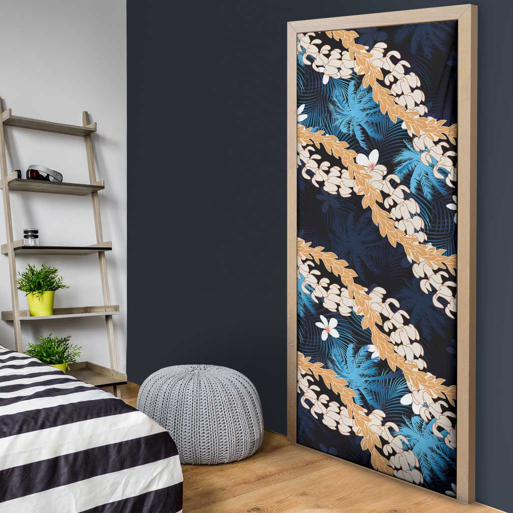 Puakenikeni Maile Lei Door Cover Frangipani Blue Tropical Leaves LT01 - Polynesian Pride
