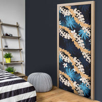 Puakenikeni Maile Lei Door Cover Frangipani Blue Tropical Leaves LT01 - Polynesian Pride