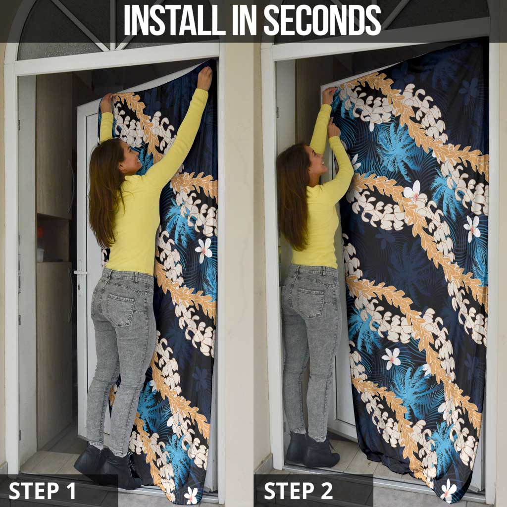 Puakenikeni Maile Lei Door Cover Frangipani Blue Tropical Leaves LT01 - Polynesian Pride