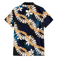 Puakenikeni Maile Lei Family Matching Off Shoulder Maxi Dress and Hawaiian Shirt Frangipani Blue Tropical Leaves