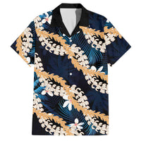 Puakenikeni Maile Lei Family Matching Summer Maxi Dress and Hawaiian Shirt Frangipani Blue Tropical Leaves